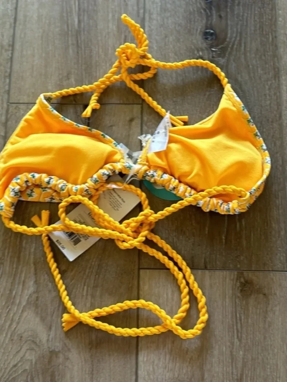 NWT Yellow Patterns String Bikini Top Size L - Picture 4 of 5
